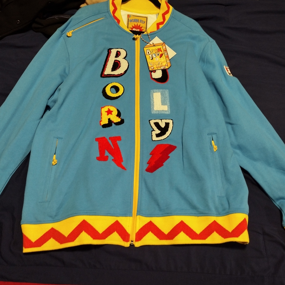 Born Fly Men's Blue Jacket with Yellow Accents